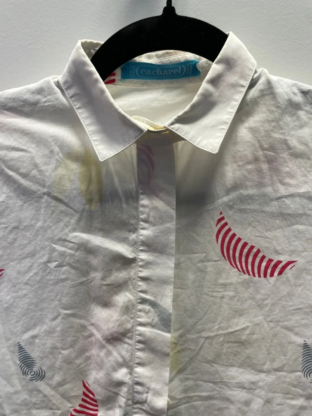 Vintage French Short-Sleeve Printed Button-Up Shirt - Cacharel Size XS - Picture 4 of 7